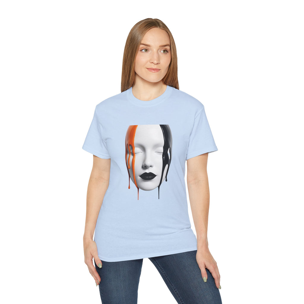 Mask Face Tee — Dripping Black & Orange Art T-Shirt