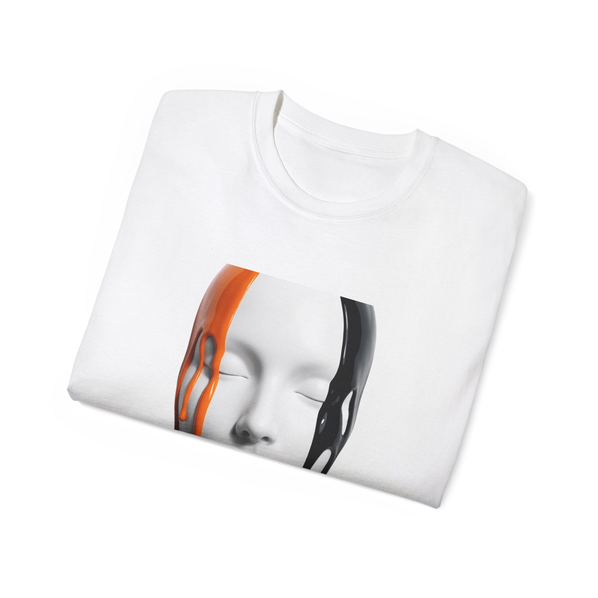 Mask Face Tee — Dripping Black & Orange Art T-Shirt