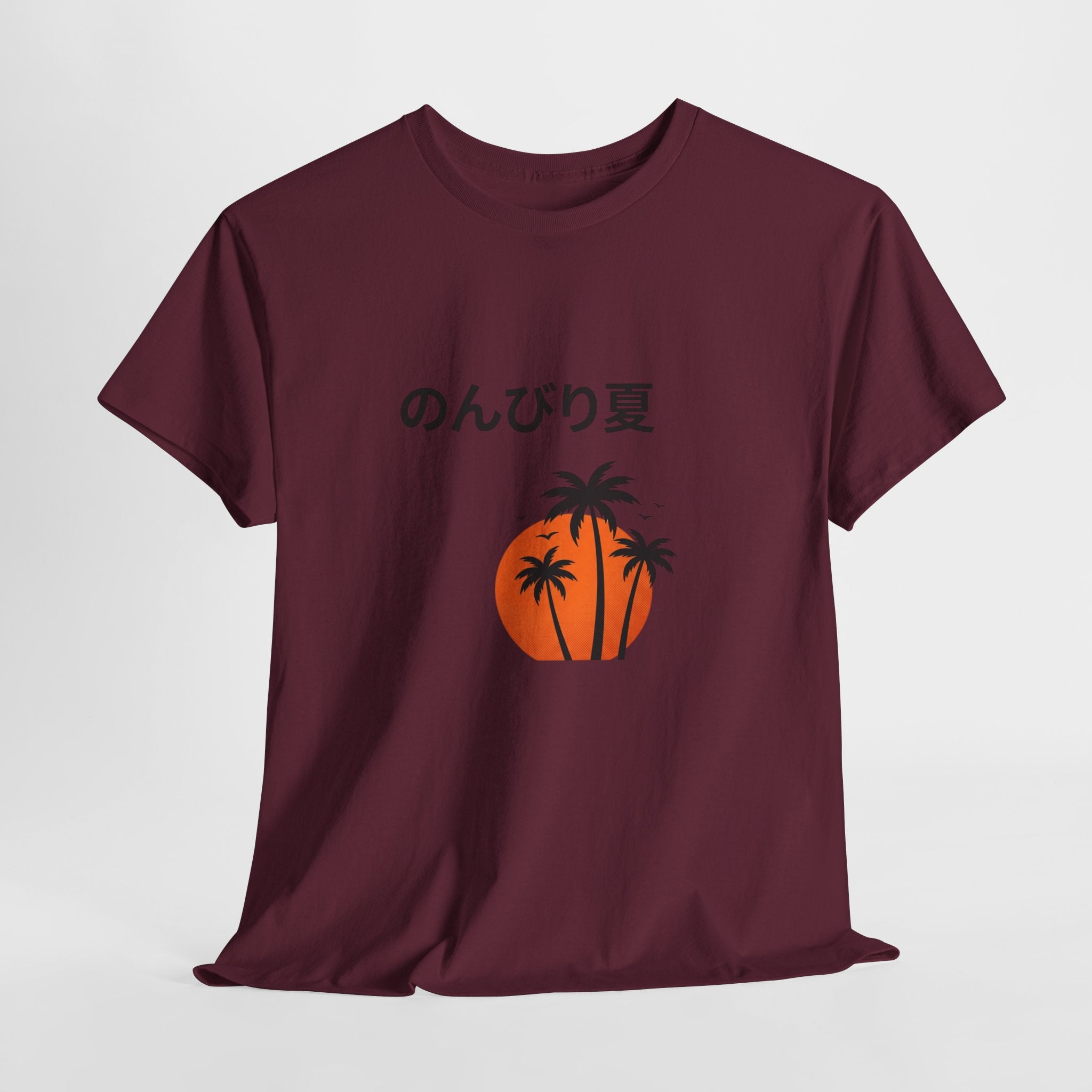 Japanese 'のんびり夏' Palm Sunset Tee — Relaxed Summer Vibe T-Shirt