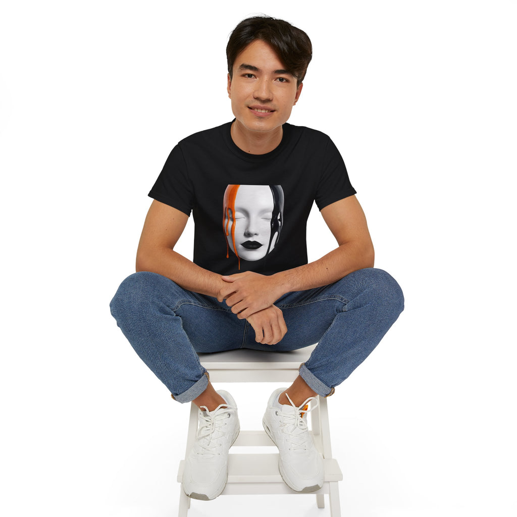 Mask Face Tee — Dripping Black & Orange Art T-Shirt