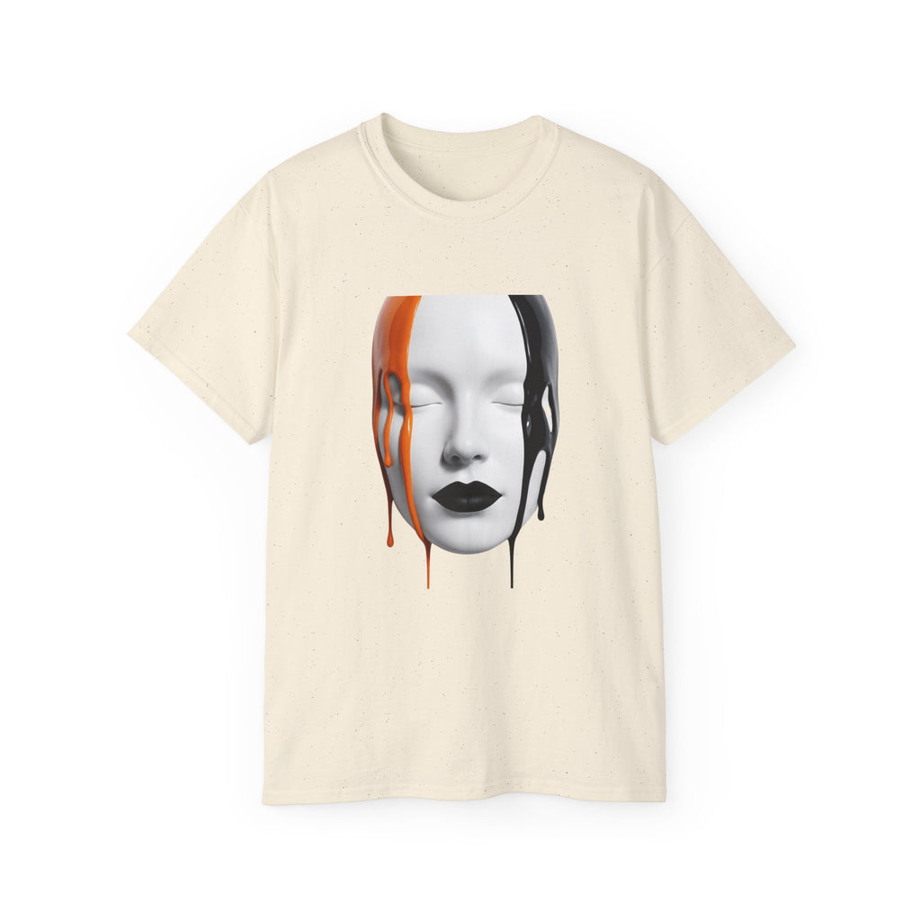 Mask Face Tee — Dripping Black & Orange Art T-Shirt