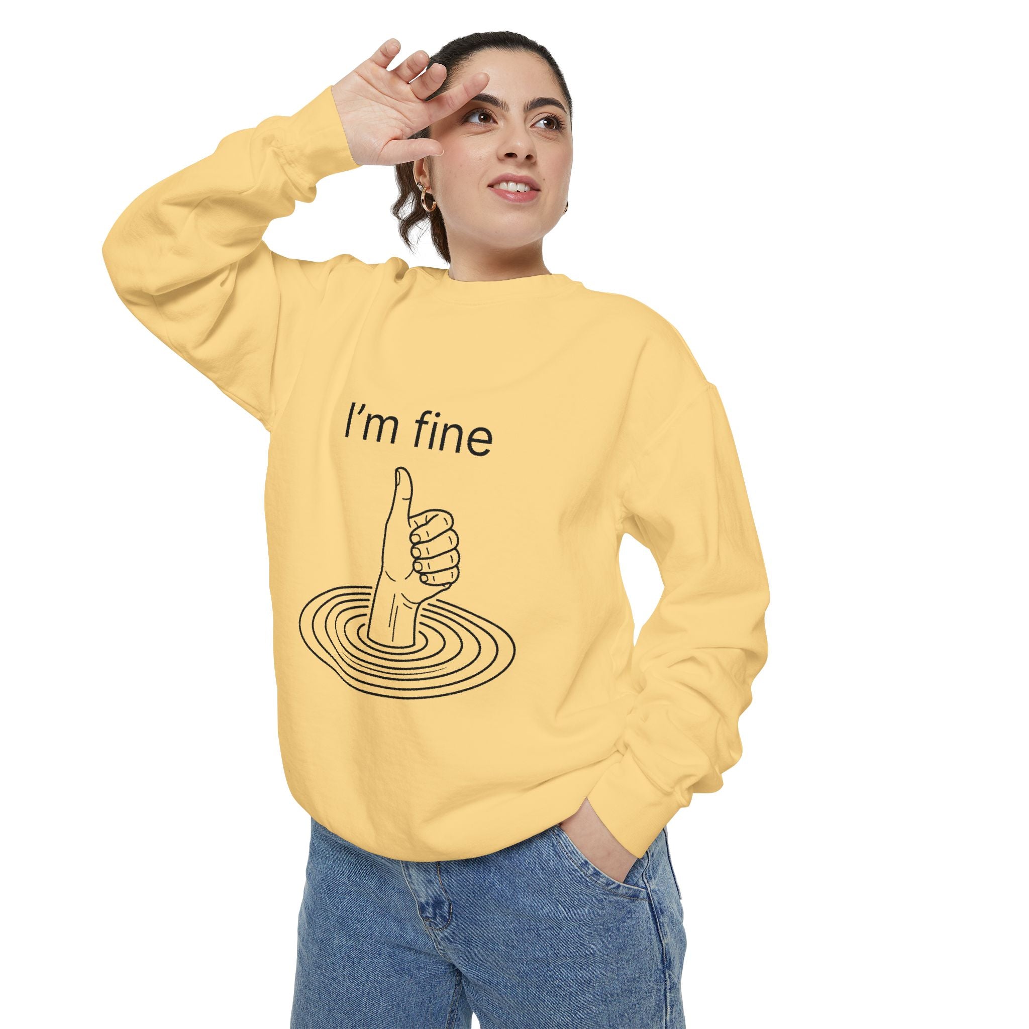 "I'm Fine" Thumbs-Up Sweatshirt — Funny Sarcastic Graphic Crewneck