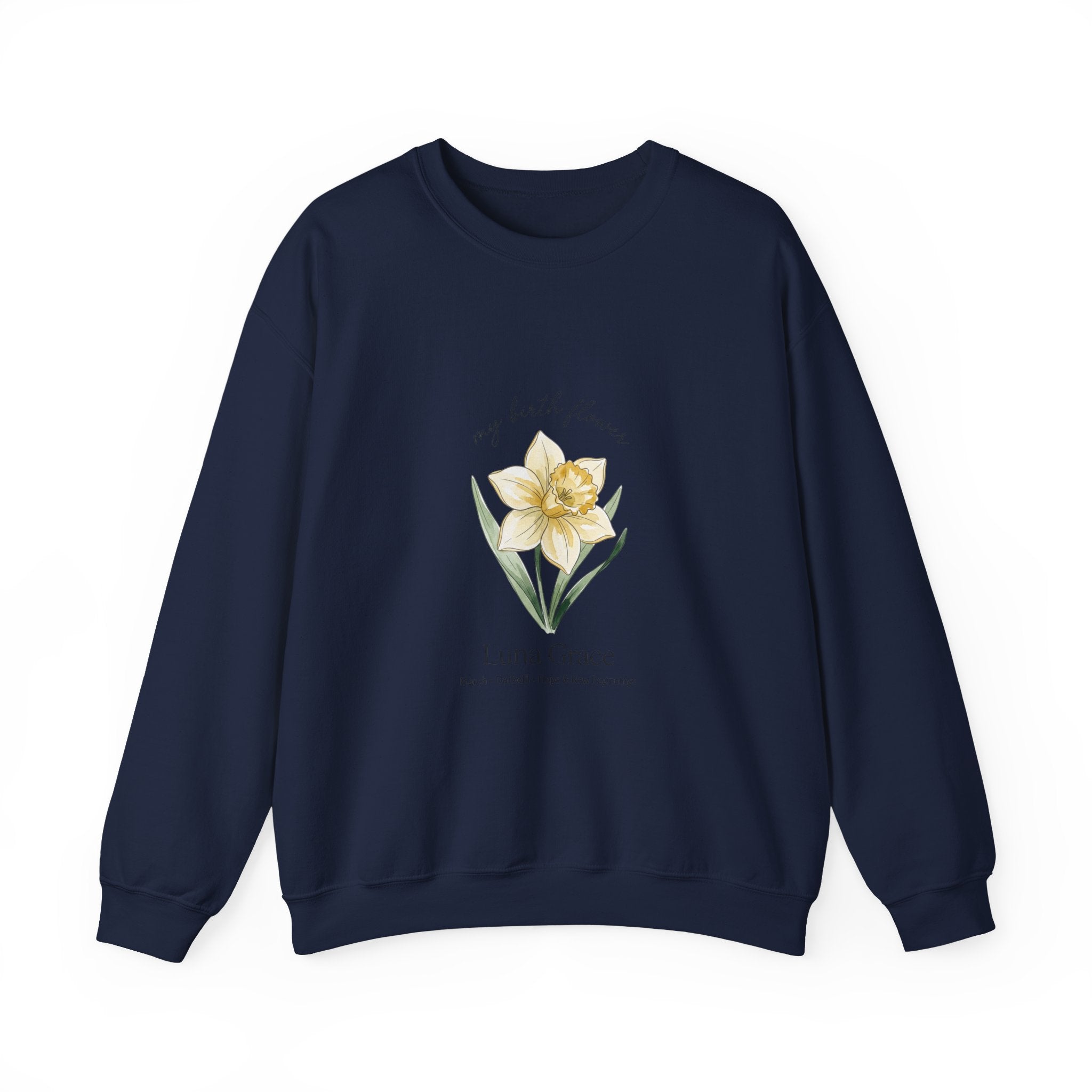 Daffodil Birth Month Flower Sweatshirt | Botanical Watercolor, Personalized Name