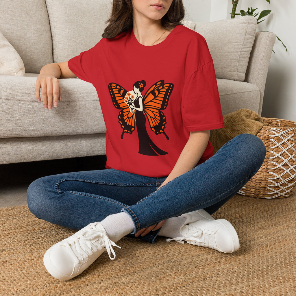 Monarch Butterfly Bride T-Shirt — Floral Bride with Orange Wings