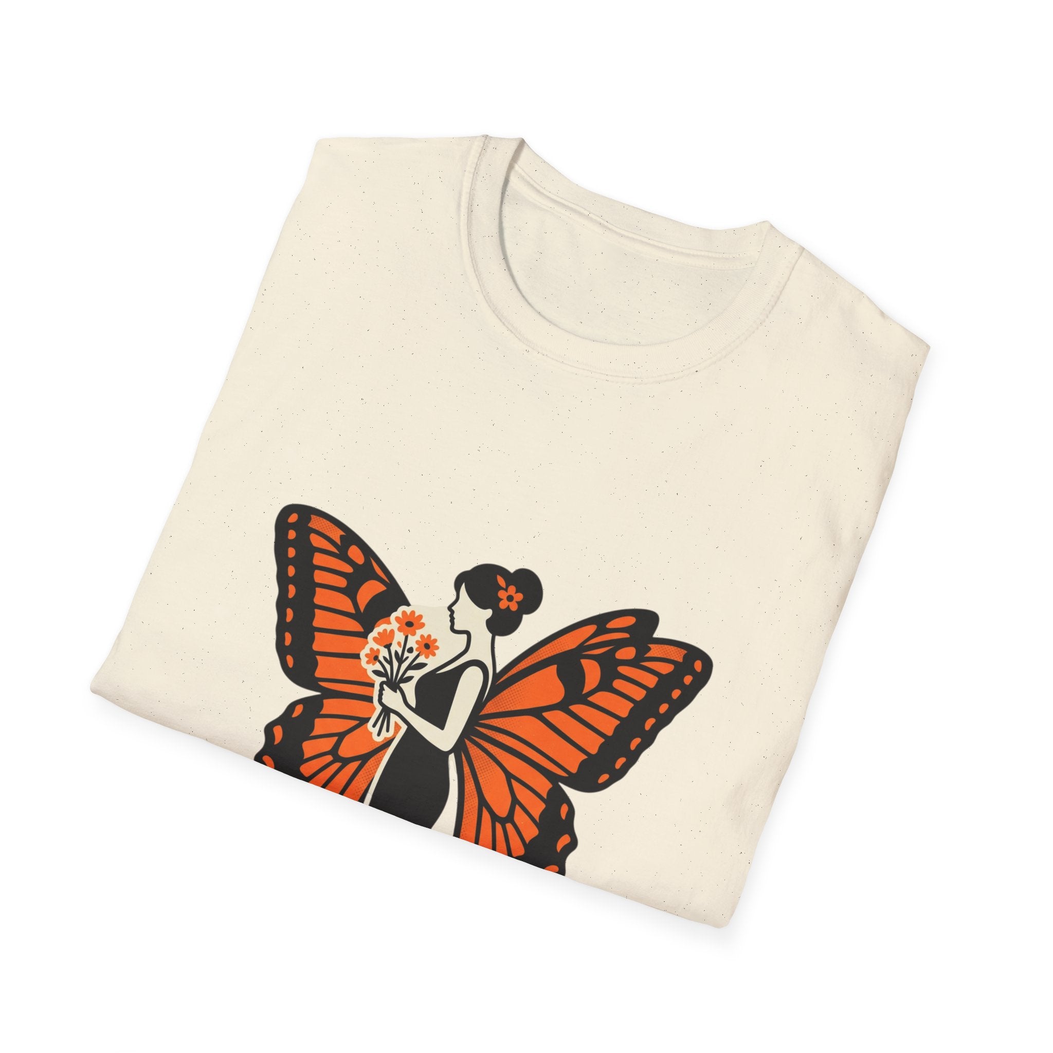 Monarch Butterfly Bride T-Shirt — Floral Bride with Orange Wings