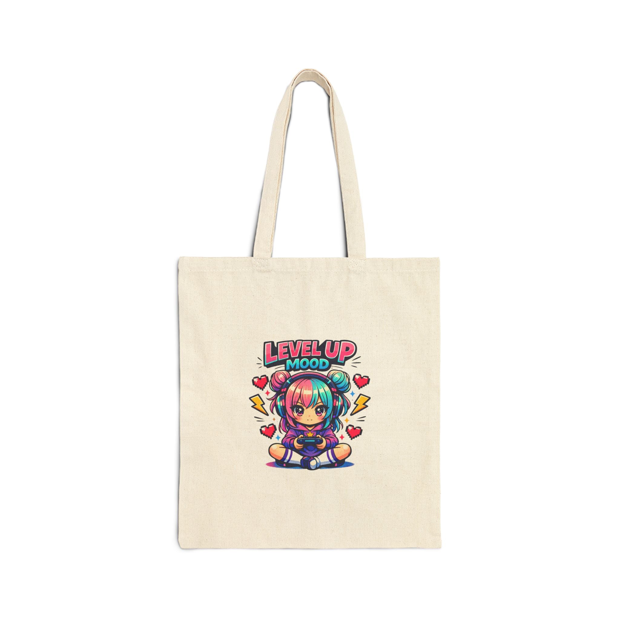 Level Up Mood Chibi Anime Canvas Tote Bag