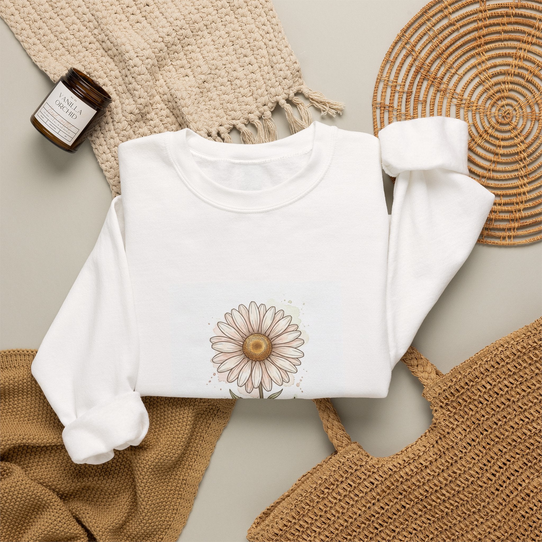 Daisy Birth Month Flower Sweatshirt | Botanical Watercolor, Personalized Name