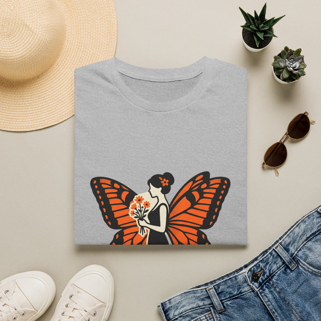 Monarch Butterfly Bride T-Shirt — Floral Bride with Orange Wings