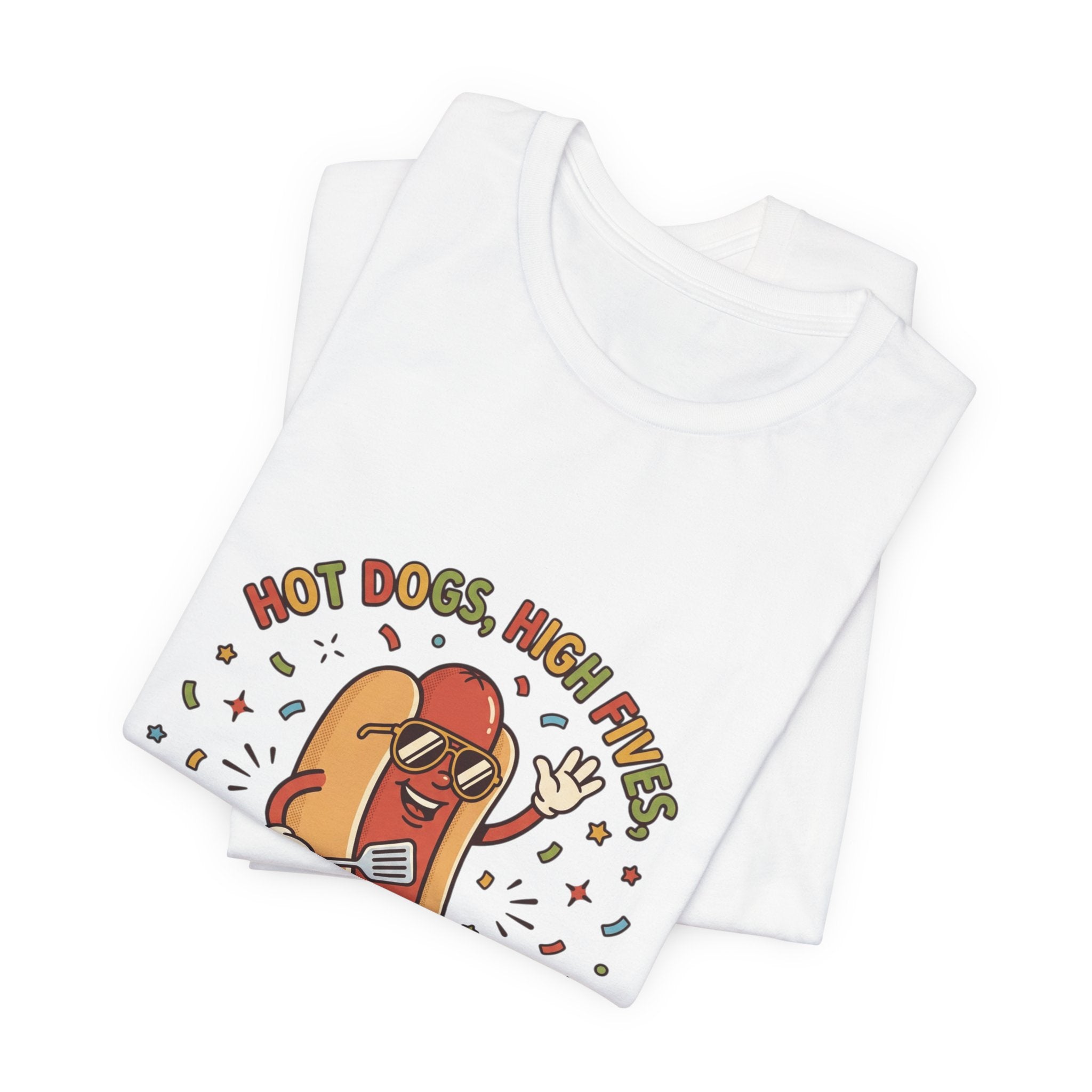 Hot Dog High Fives T-Shirt | BBQ, 4. Juli, Patriotischer Retro-Grill-Humor