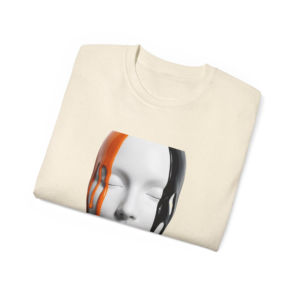 Mask Face Tee — Dripping Black & Orange Art T-Shirt