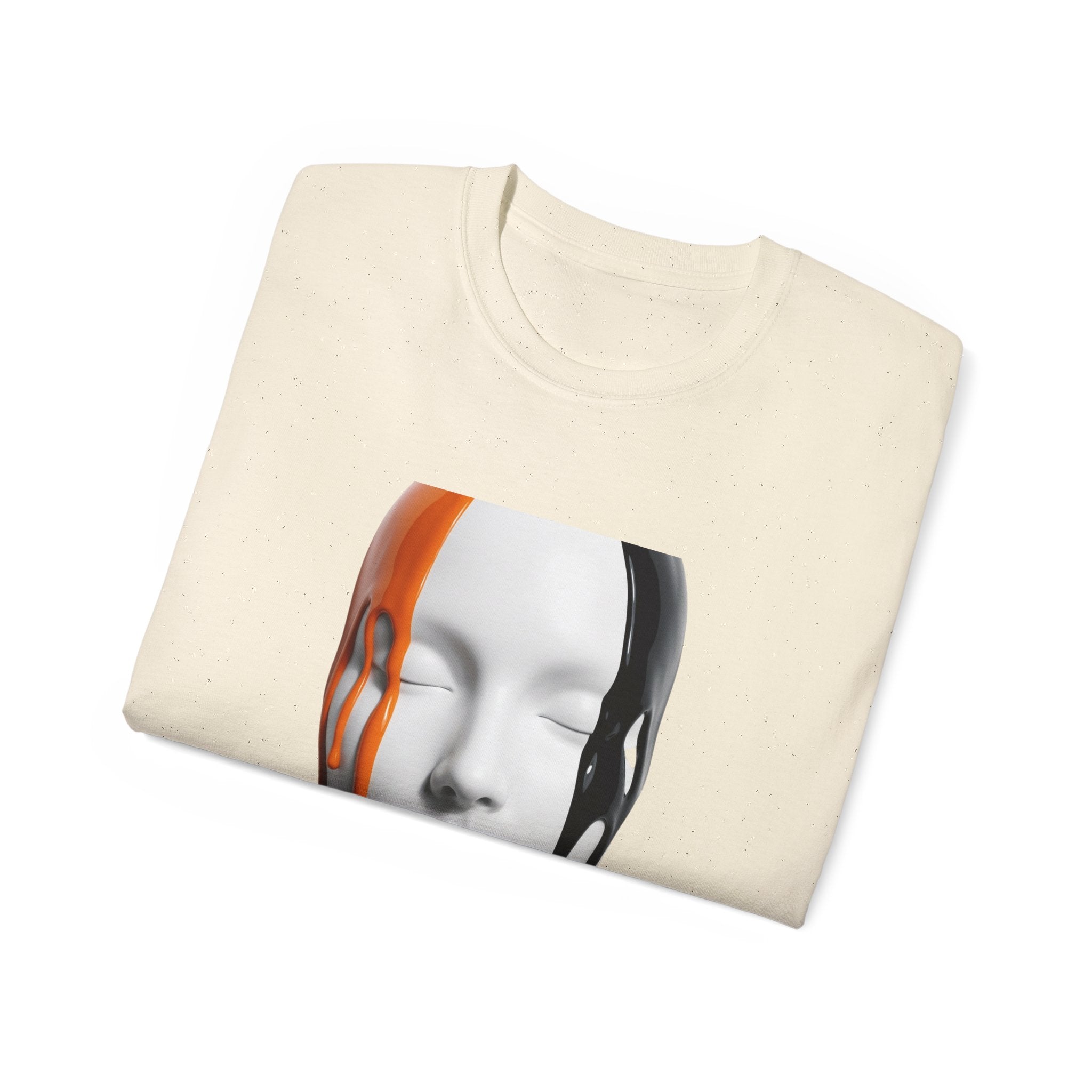 Mask Face Tee — Dripping Black & Orange Art T-Shirt