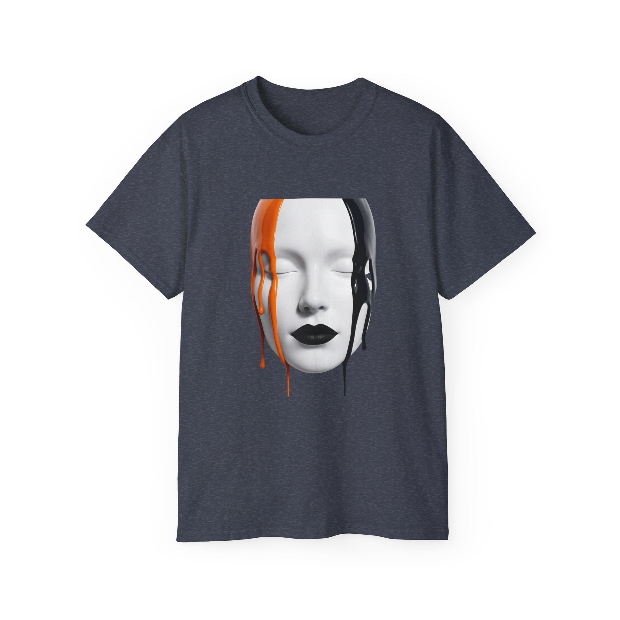 Mask Face Tee — Dripping Black & Orange Art T-Shirt