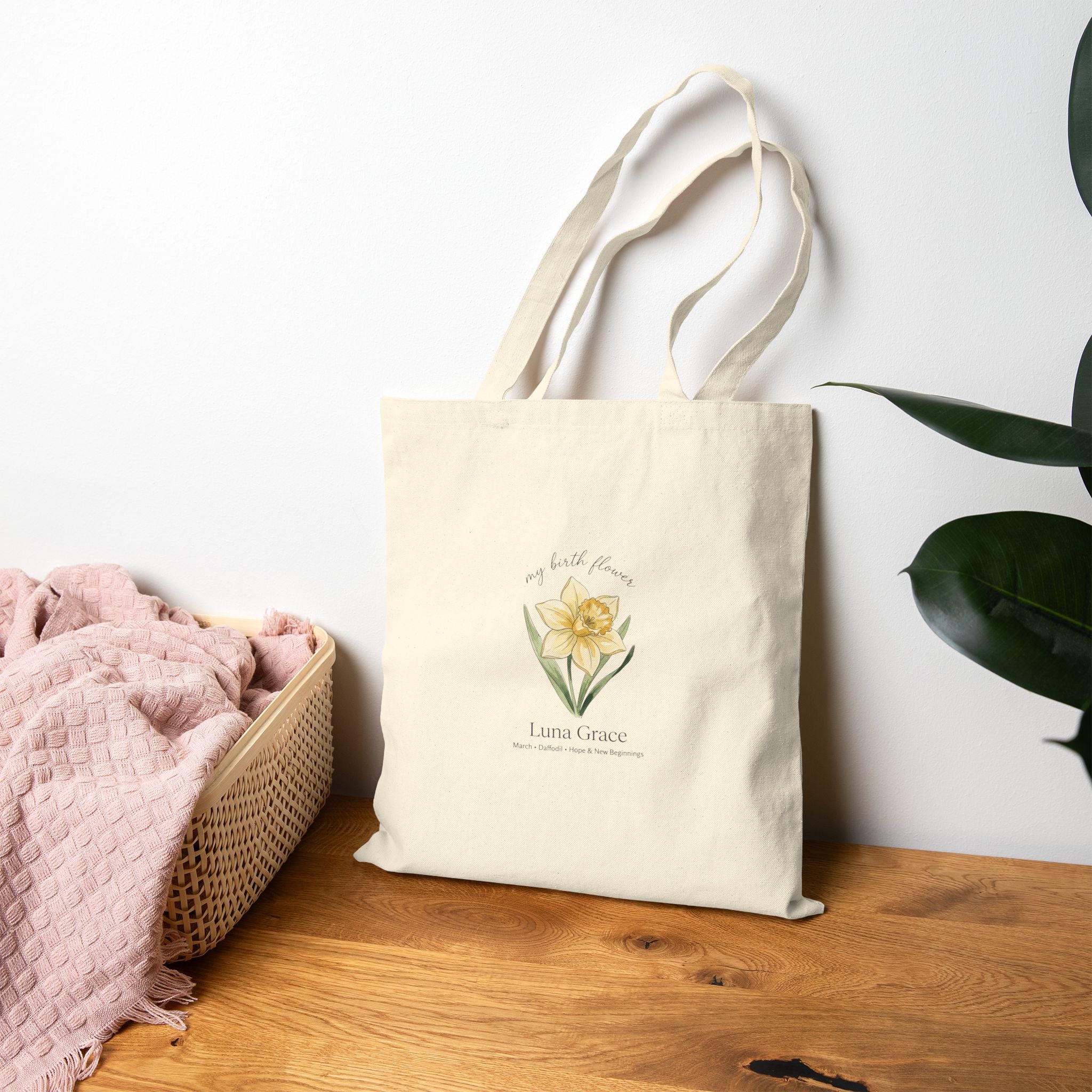 Daffodil Birth Month Flower Tote  Personalized Name