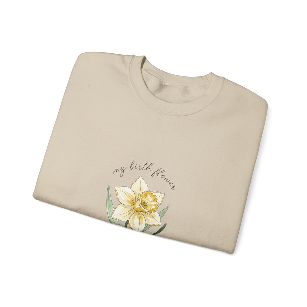 Daffodil Birth Month Flower Sweatshirt | Botanical Watercolor, Personalized Name