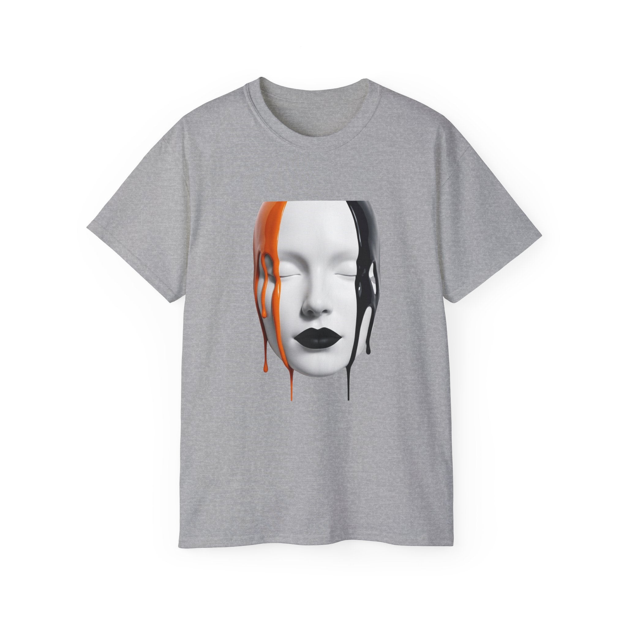 Mask Face Tee — Dripping Black & Orange Art T-Shirt