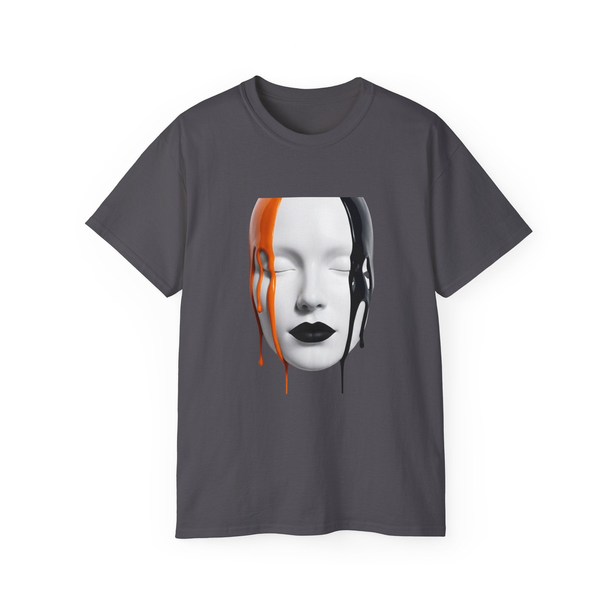Mask Face Tee — Dripping Black & Orange Art T-Shirt