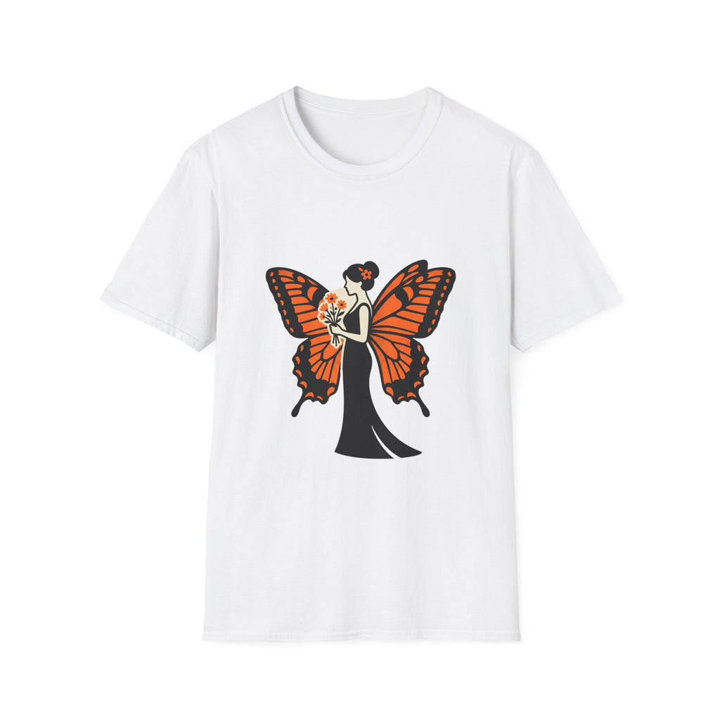 Monarch Butterfly Bride T-Shirt — Floral Bride with Orange Wings