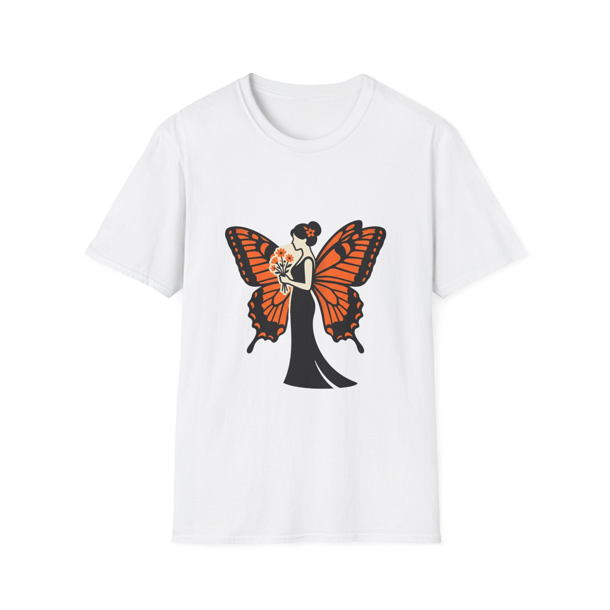 Monarch Butterfly Bride T-Shirt — Floral Bride with Orange Wings