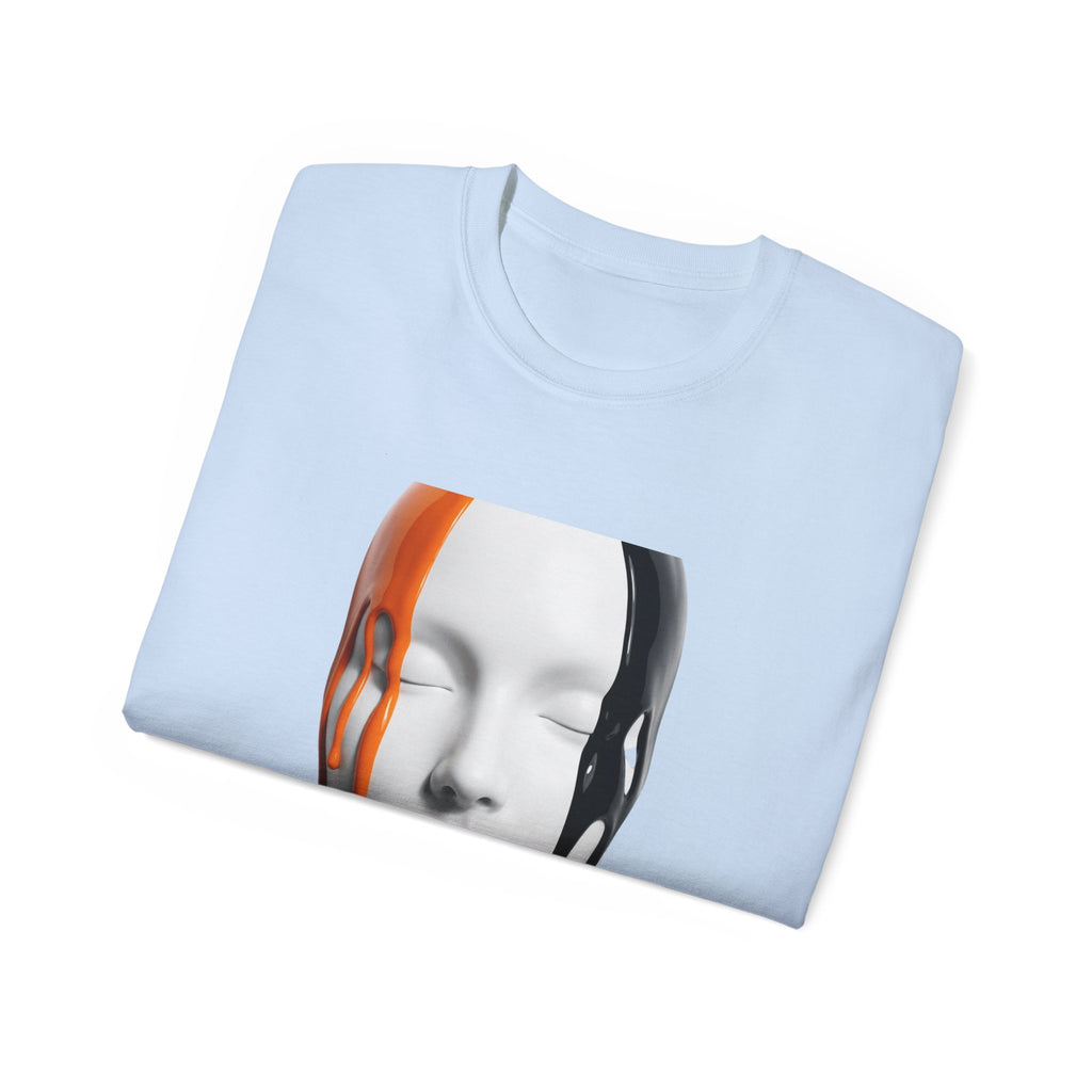 Mask Face Tee — Dripping Black & Orange Art T-Shirt