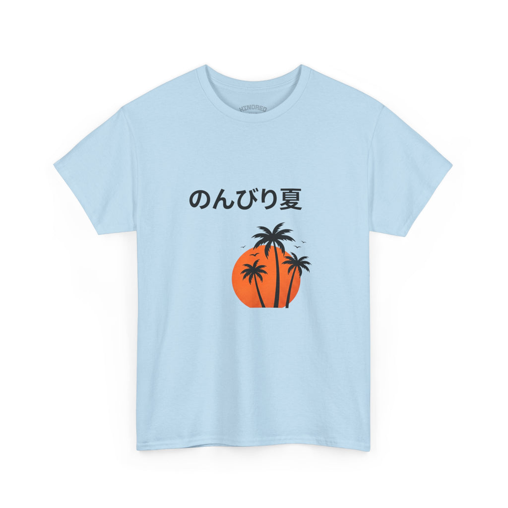 Japanese 'のんびり夏' Palm Sunset Tee — Relaxed Summer Vibe T-Shirt