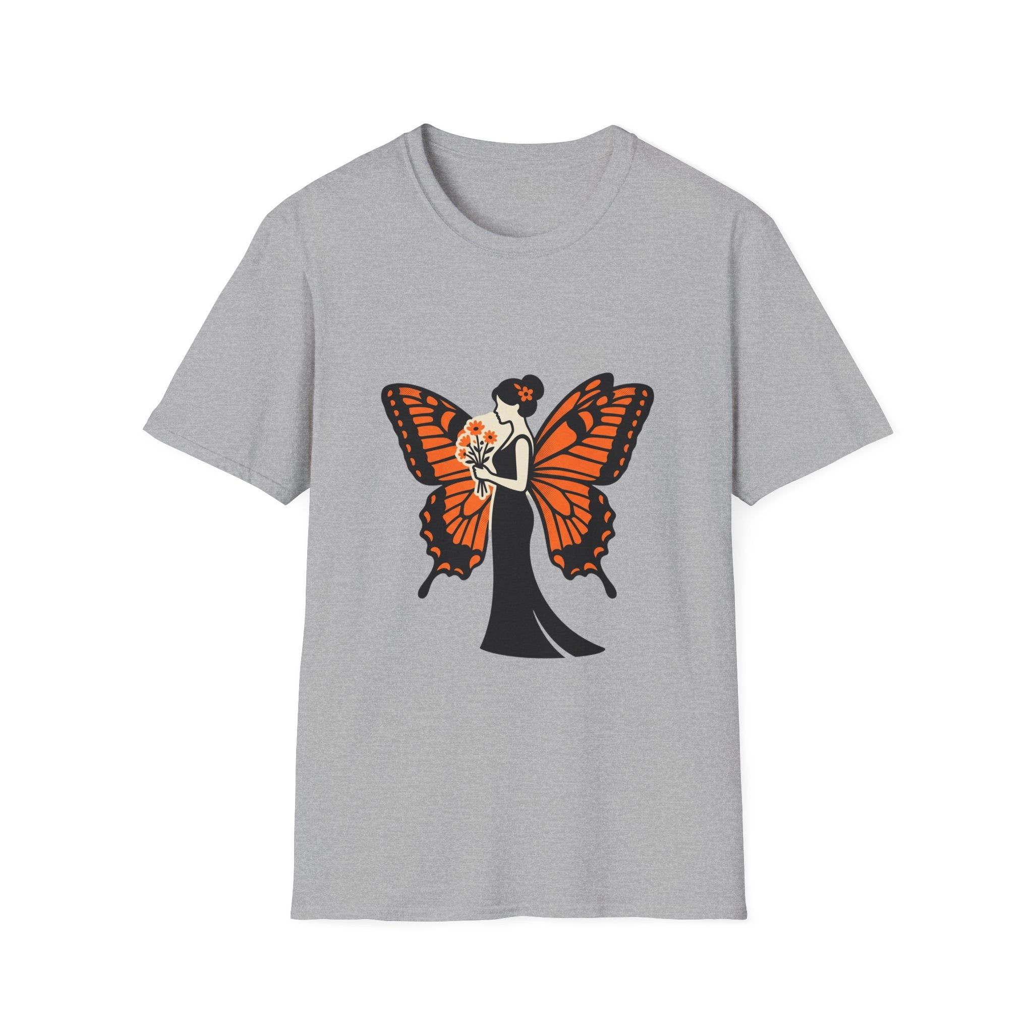 Monarch Butterfly Bride T-Shirt — Floral Bride with Orange Wings