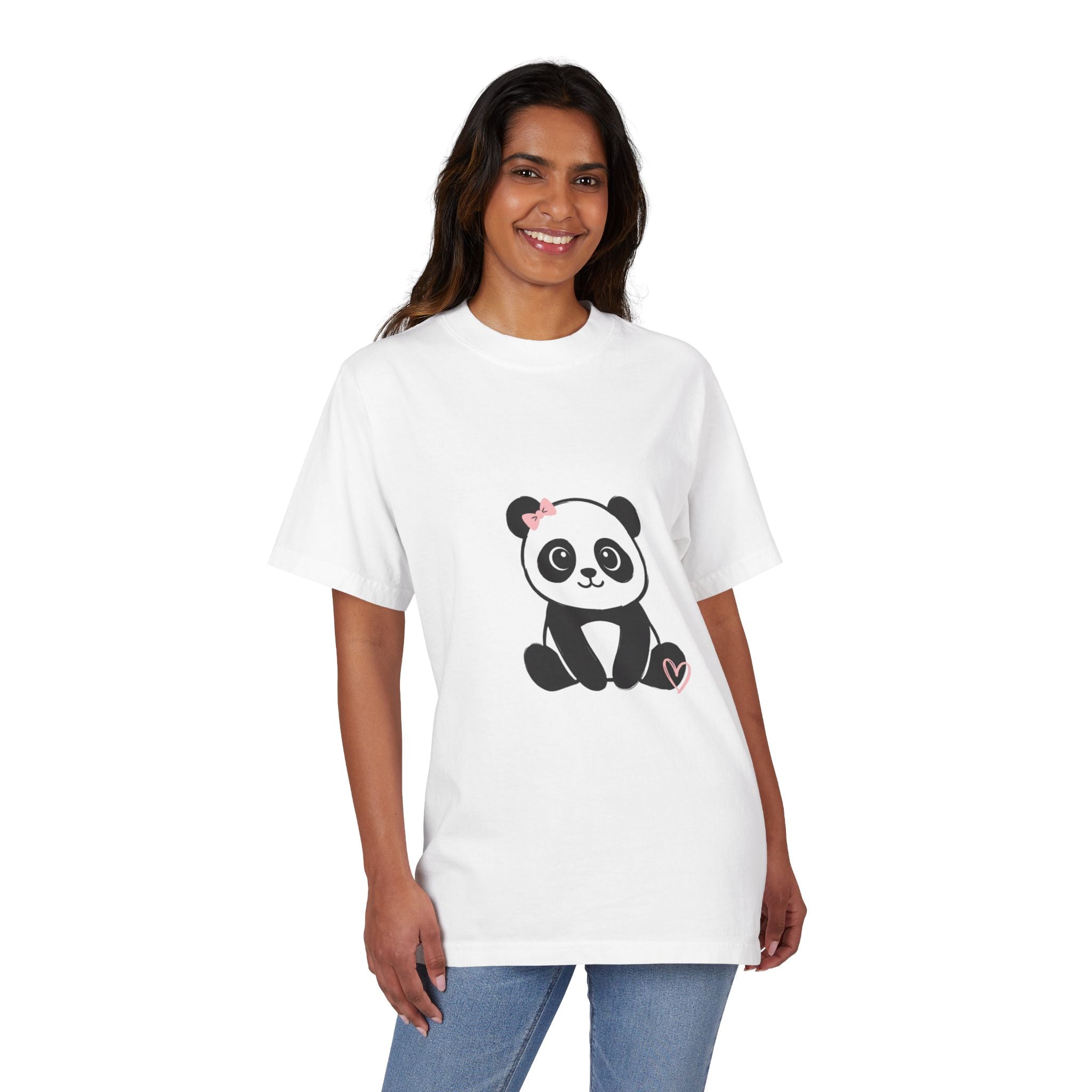 Cute Panda Heart T-Shirt — Adorable Floral Bow Panda Graphic Tee