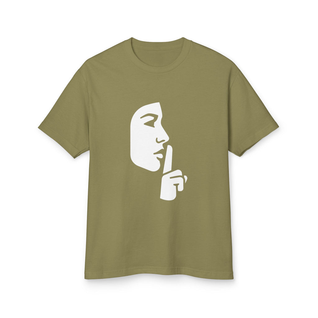 Shh Finger Over Lips Graphic Tee — Silent Face Minimalist T-Shirt