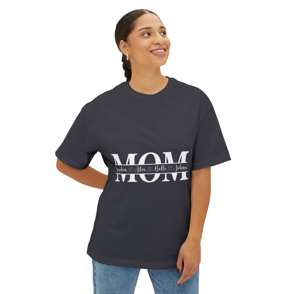 Mom Name Stripe Tee — Personalized Mother’s Day Oversized Shirt