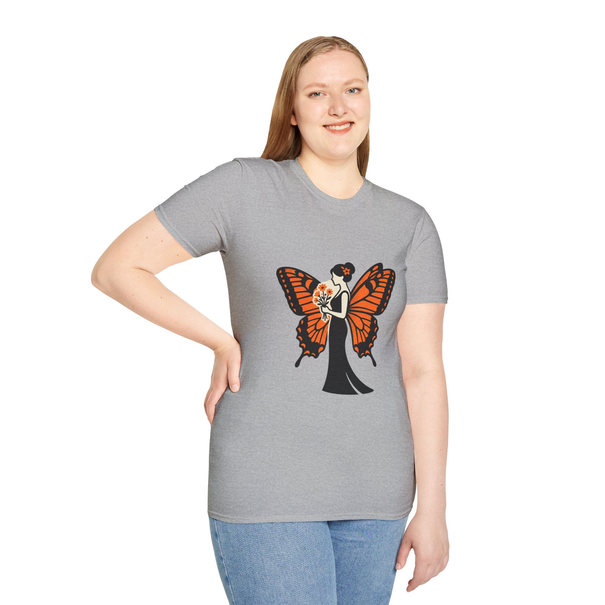 Monarch Butterfly Bride T-Shirt — Floral Bride with Orange Wings