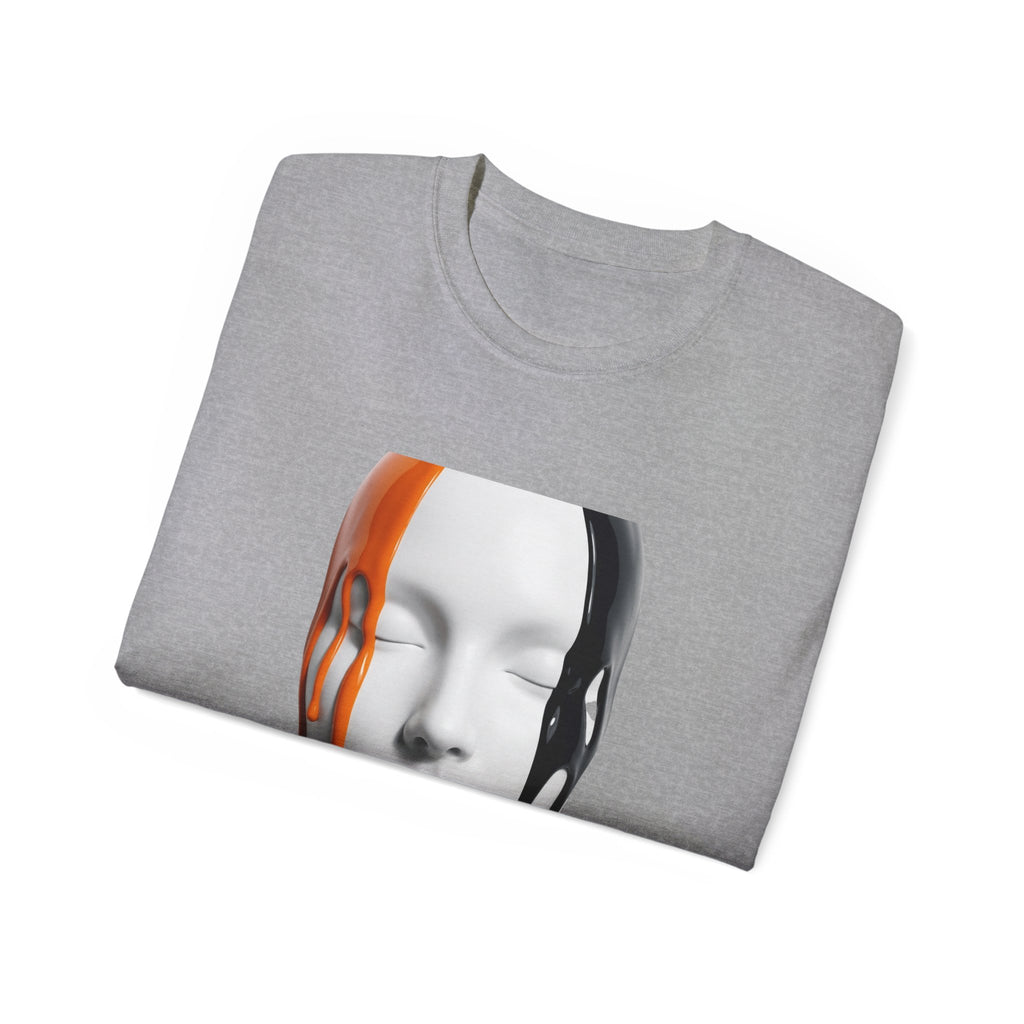 Mask Face Tee — Dripping Black & Orange Art T-Shirt
