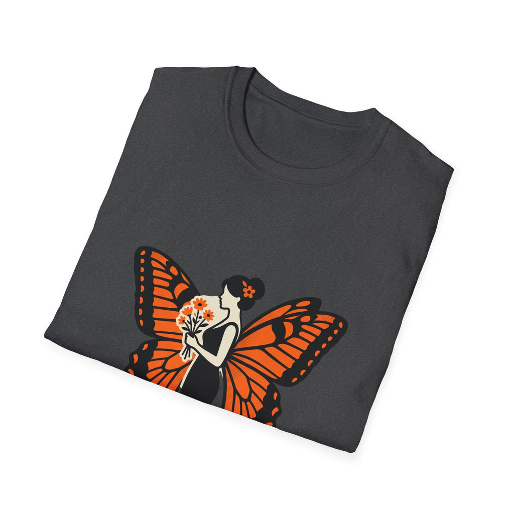 Monarch Butterfly Bride T-Shirt — Floral Bride with Orange Wings