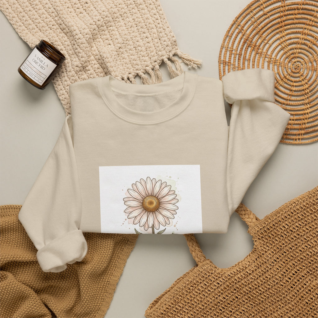 Daisy Birth Month Flower Sweatshirt | Botanical Watercolor, Personalized Name