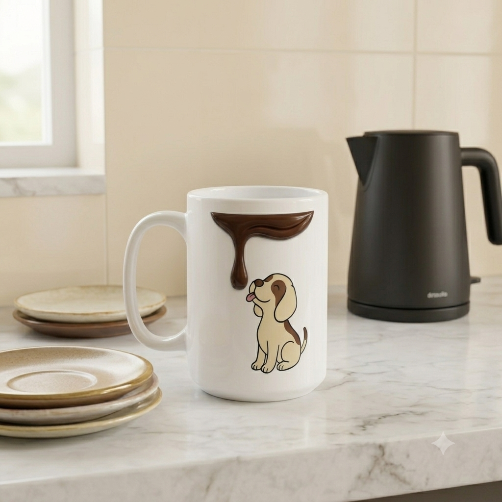 15oz Coffee Mug — Cute Puppy with Dripping Chocolate Design