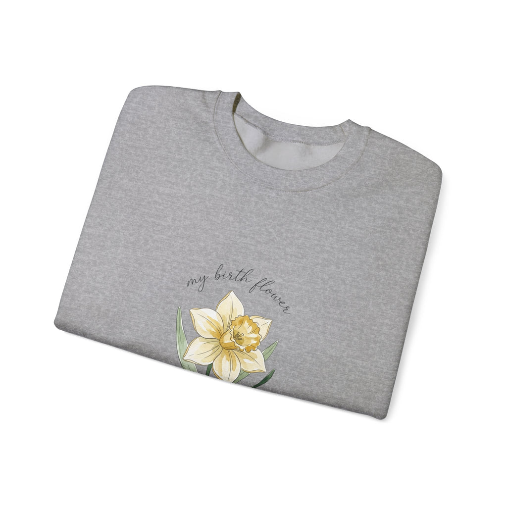 Daffodil Birth Month Flower Sweatshirt | Botanical Watercolor, Personalized Name