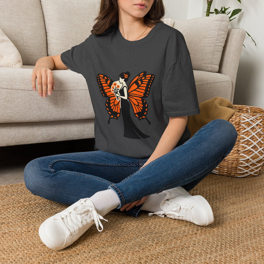 Monarch Butterfly Bride T-Shirt — Floral Bride with Orange Wings