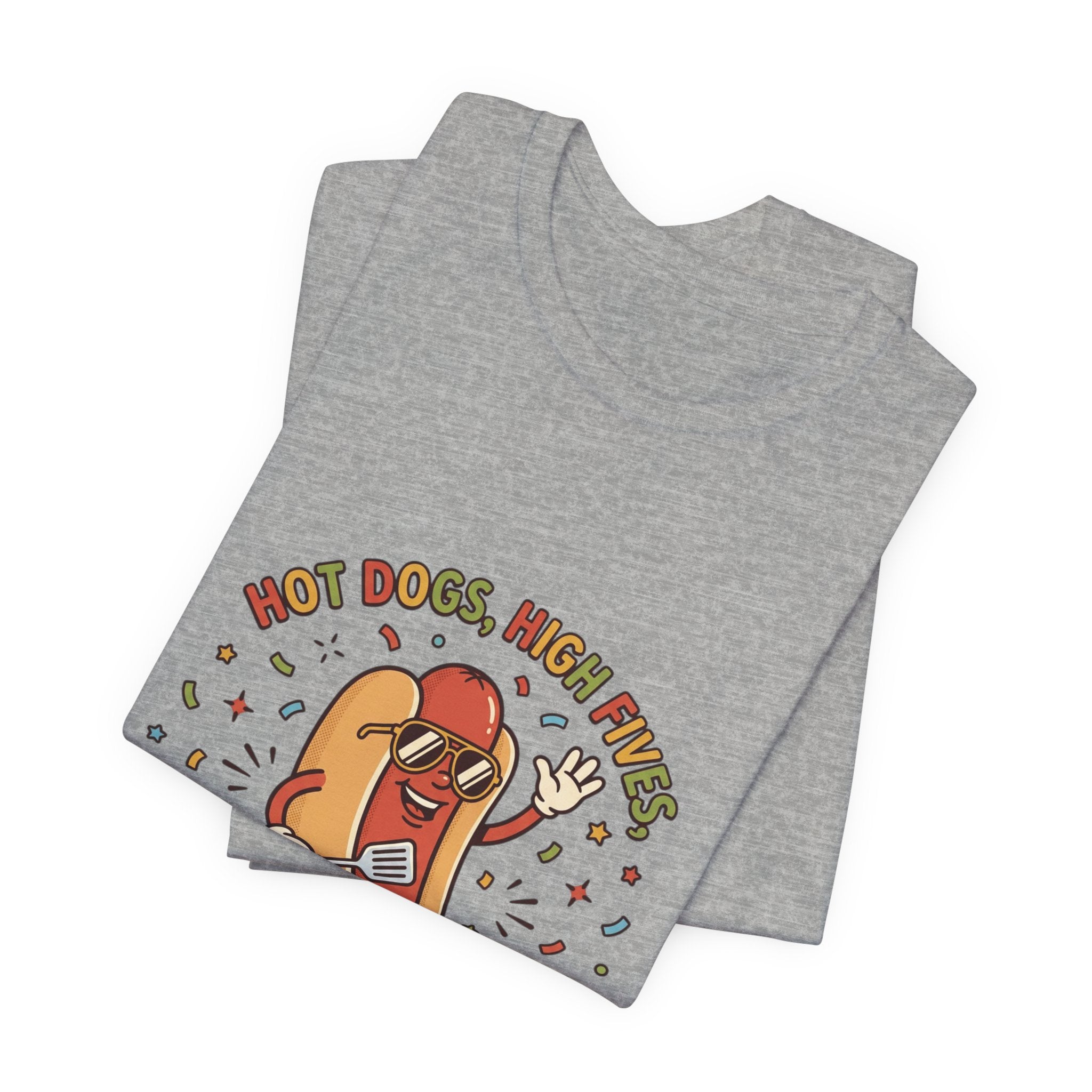 Hot Dog High Fives T-Shirt | BBQ, 4. Juli, Patriotischer Retro-Grill-Humor