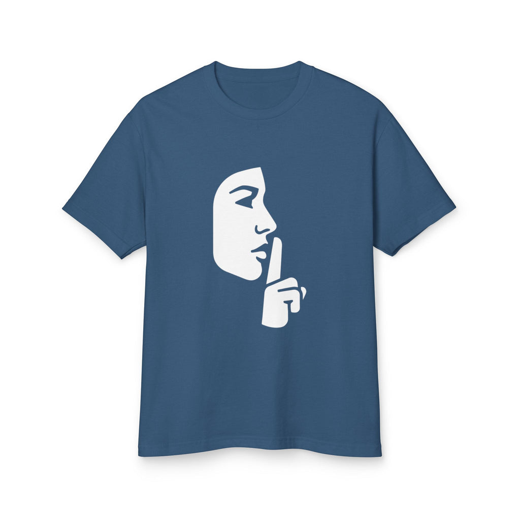 Shh Finger Over Lips Graphic Tee — Silent Face Minimalist T-Shirt