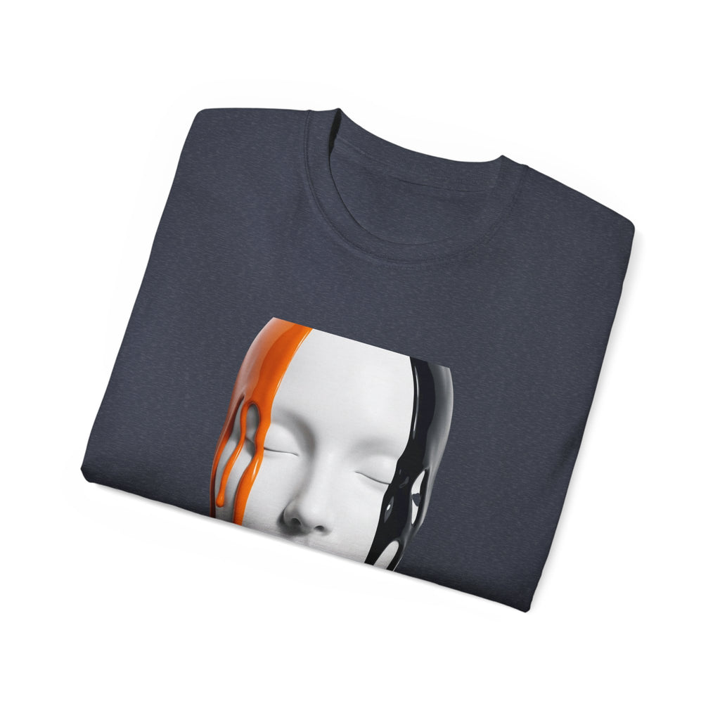 Mask Face Tee — Dripping Black & Orange Art T-Shirt