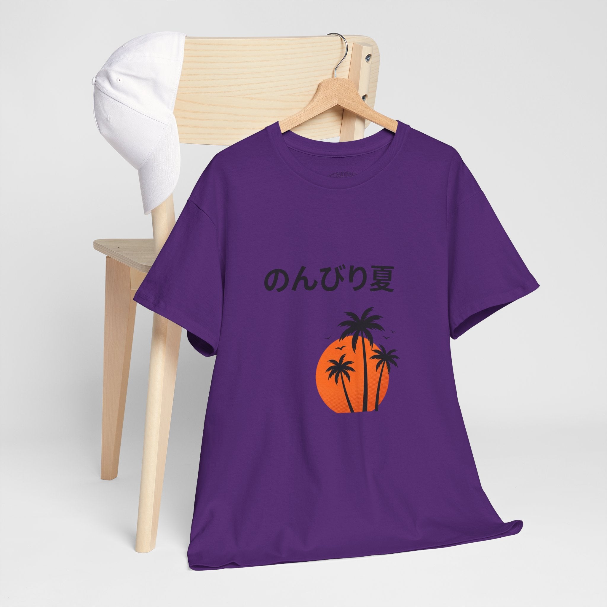 Japanese 'のんびり夏' Palm Sunset Tee — Relaxed Summer Vibe T-Shirt