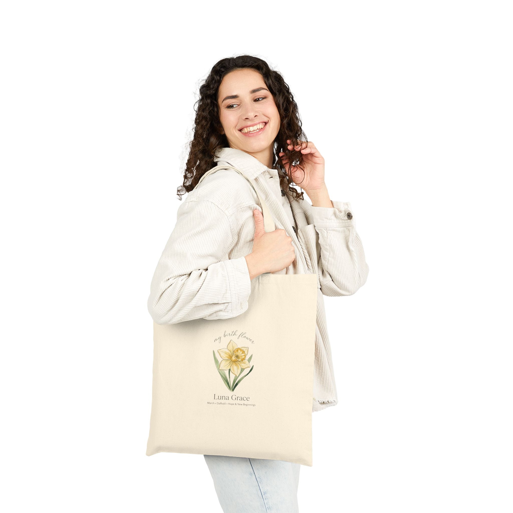 Daffodil Birth Month Flower Tote  Personalized Name