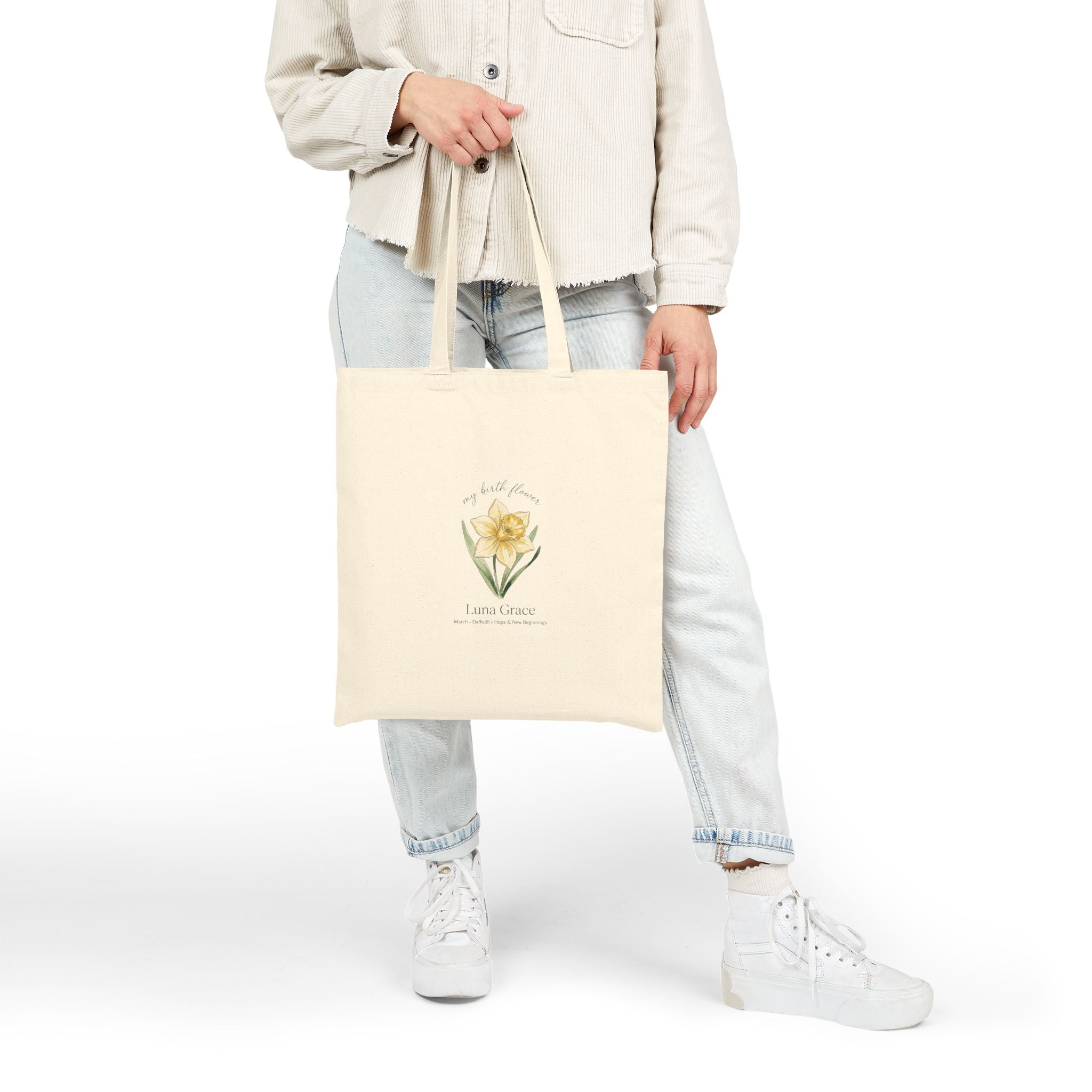 Daffodil Birth Month Flower Tote  Personalized Name