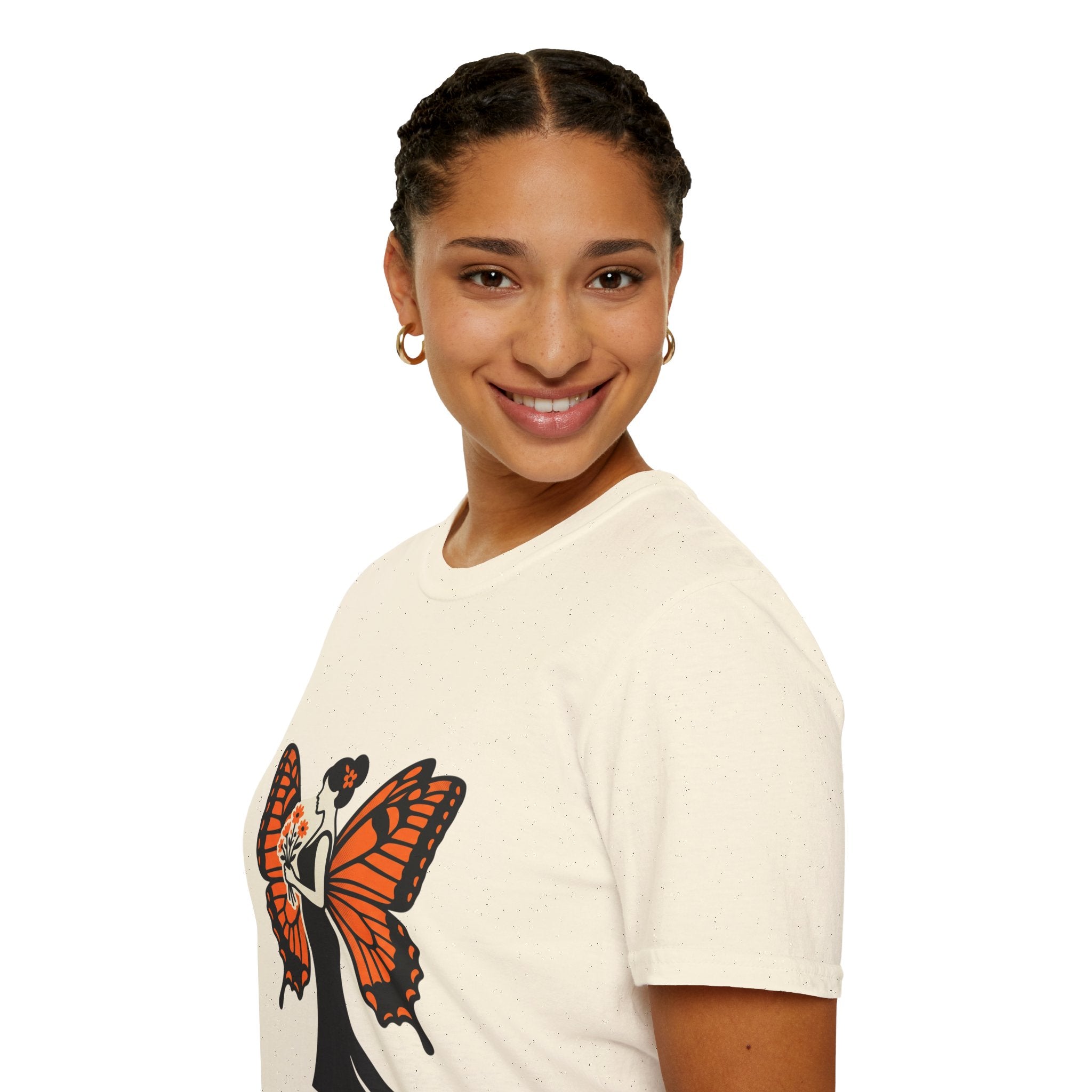 Monarch Butterfly Bride T-Shirt — Floral Bride with Orange Wings