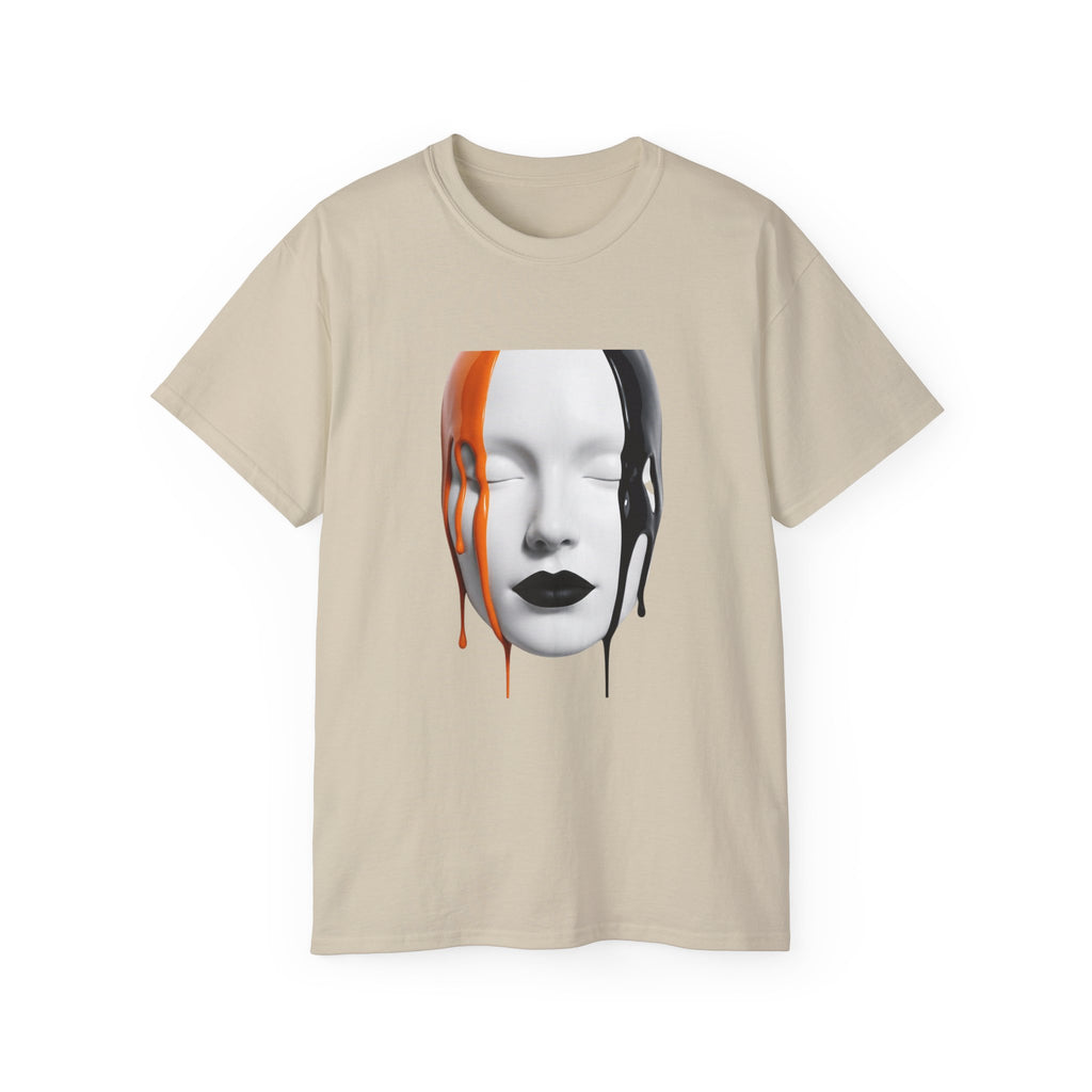 Mask Face Tee — Dripping Black & Orange Art T-Shirt