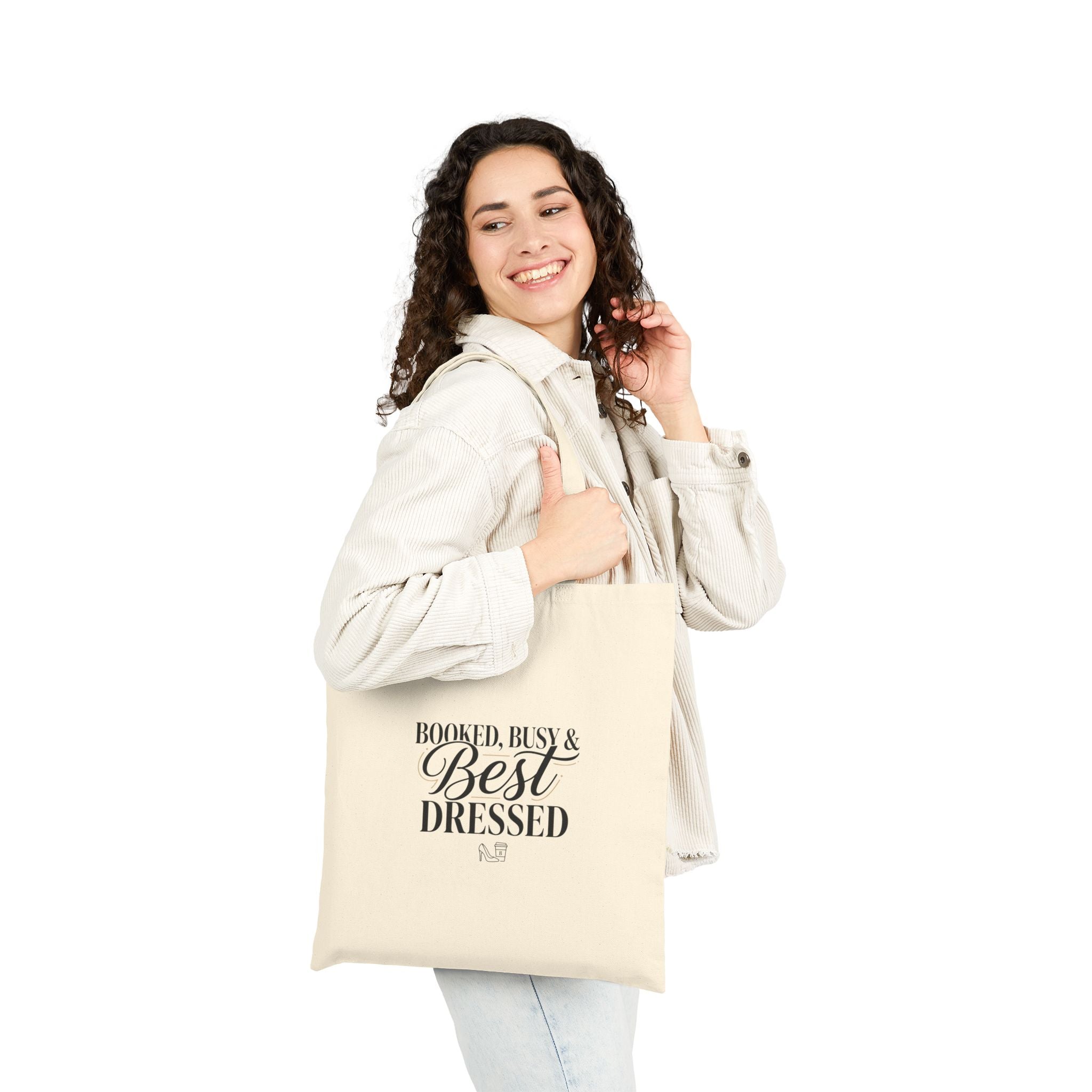 Booked Busy & Best Dressed Cotton Canvas Tote Bag