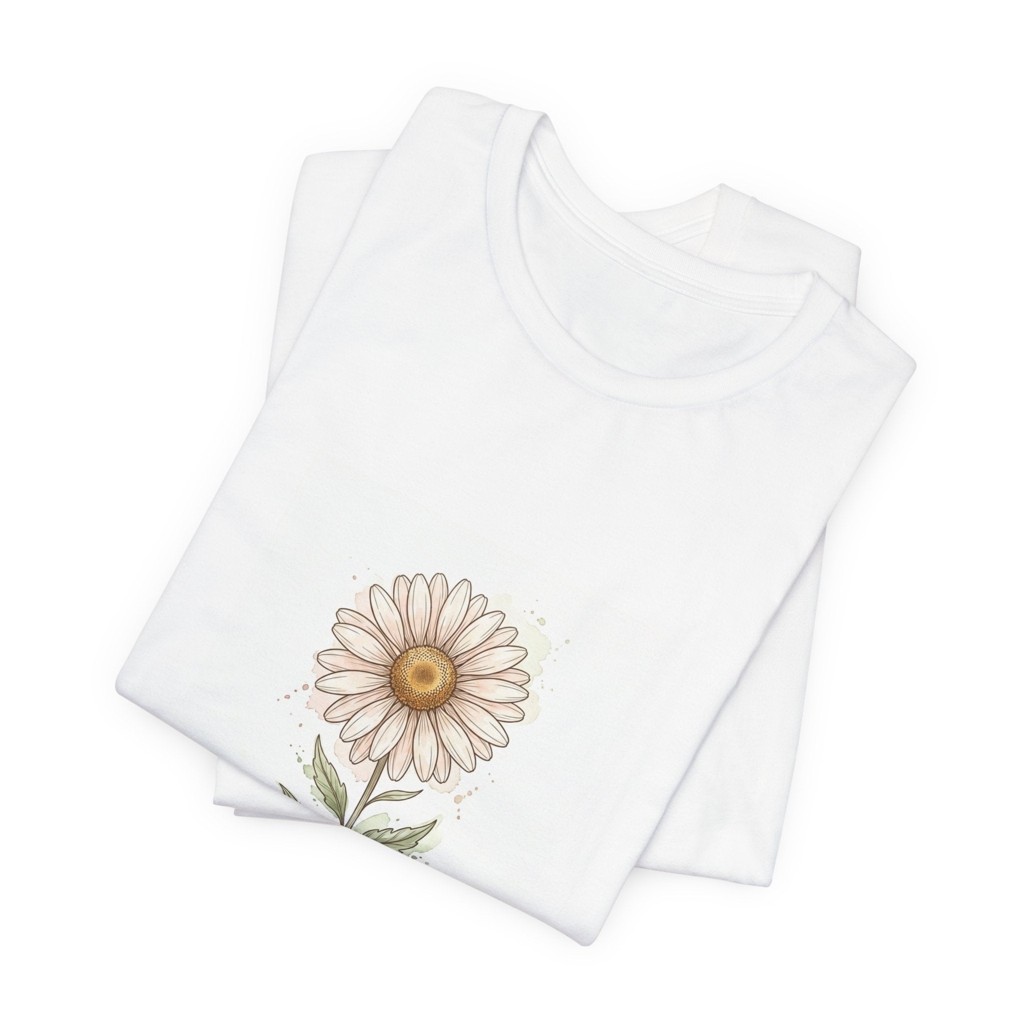 Daisy Birth Flower Tee | Personalized Botanical, Watercolor Line Art