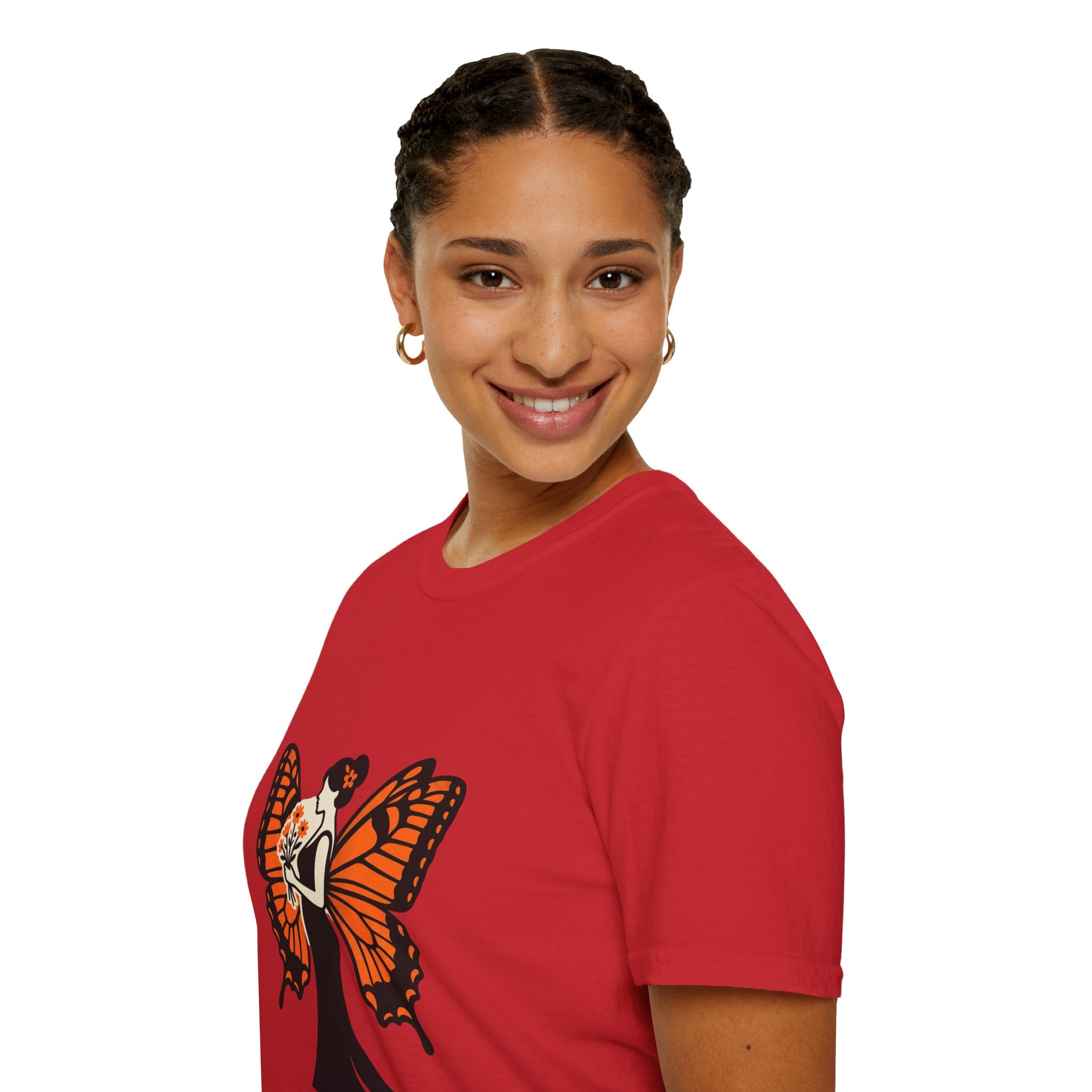 Monarch Butterfly Bride T-Shirt — Floral Bride with Orange Wings