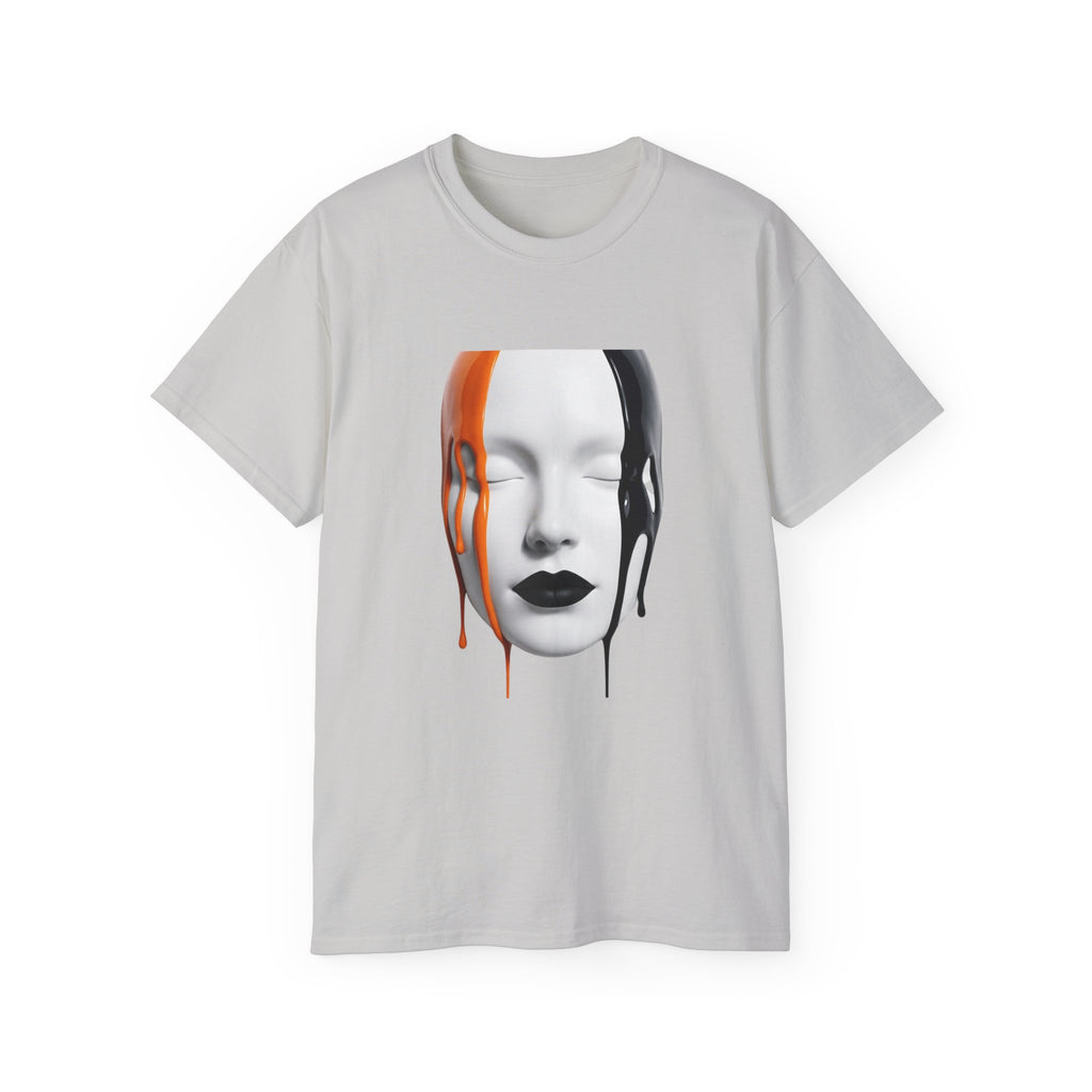Mask Face Tee — Dripping Black & Orange Art T-Shirt