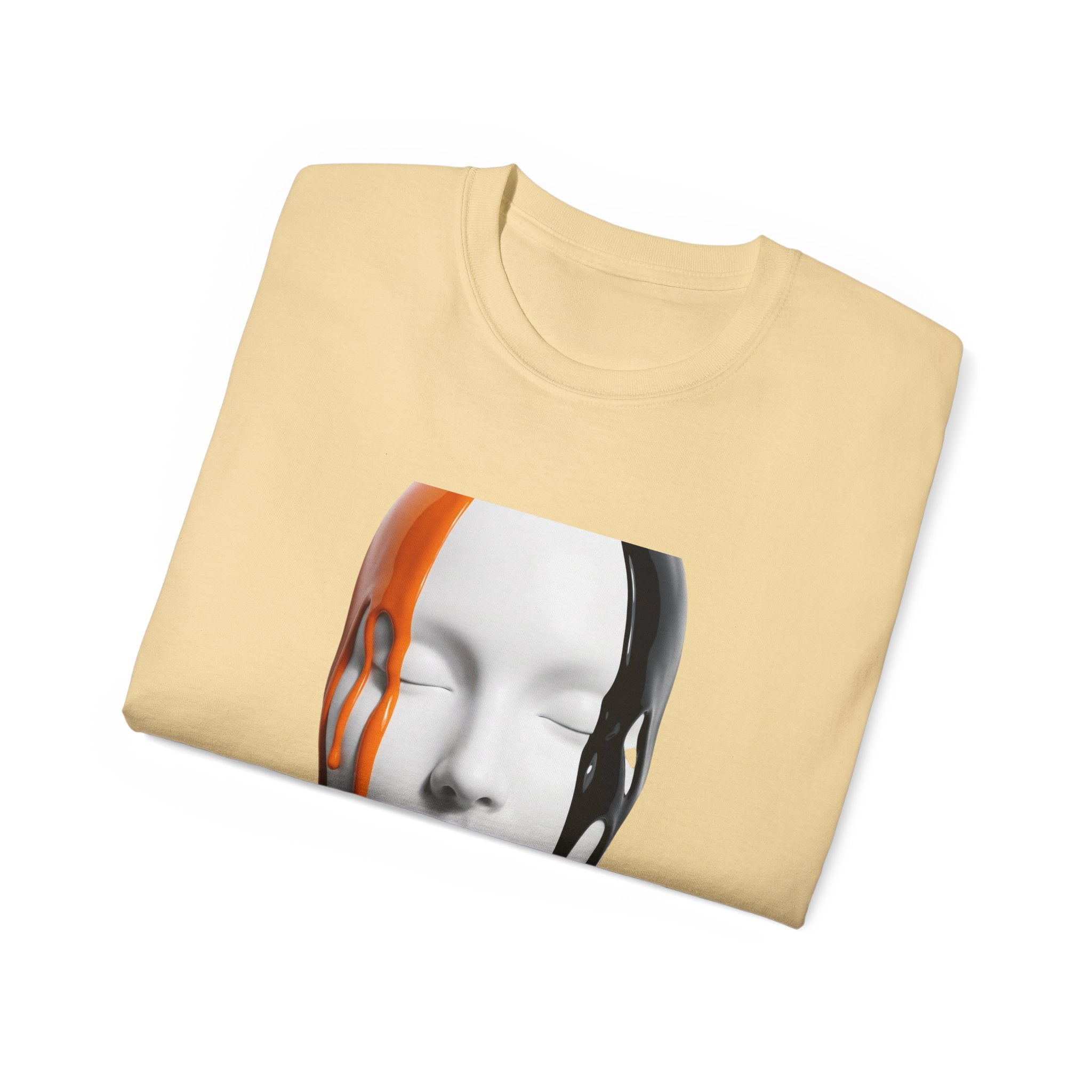 Mask Face Tee — Dripping Black & Orange Art T-Shirt