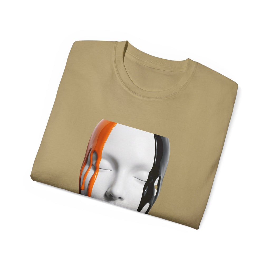 Mask Face Tee — Dripping Black & Orange Art T-Shirt