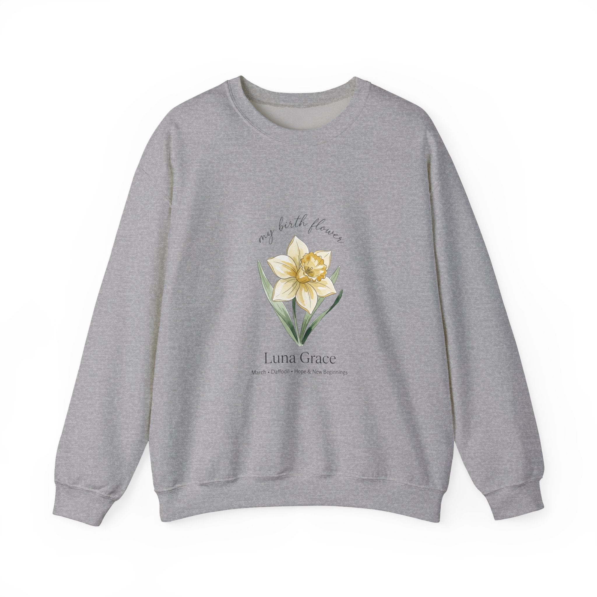 Daffodil Birth Month Flower Sweatshirt | Botanical Watercolor, Personalized Name